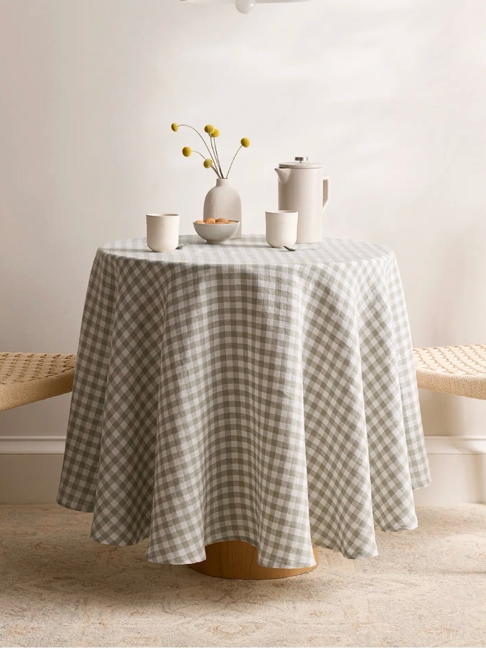 Quince Willowleaf Gingham Round Tablecloth